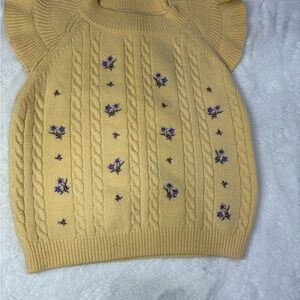 Forever 21 Cream Cable Knit Sweater with Floral Details